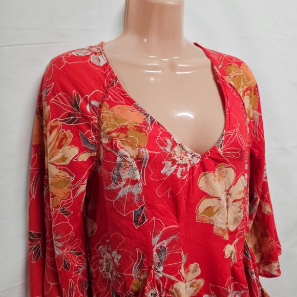 Free People Boho Flared Mini Dress Women Size 4 Red - Picture 4 of 15